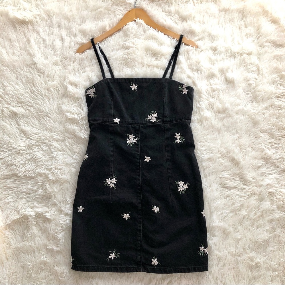 Topshop Moto black denim embroidered floral dress
